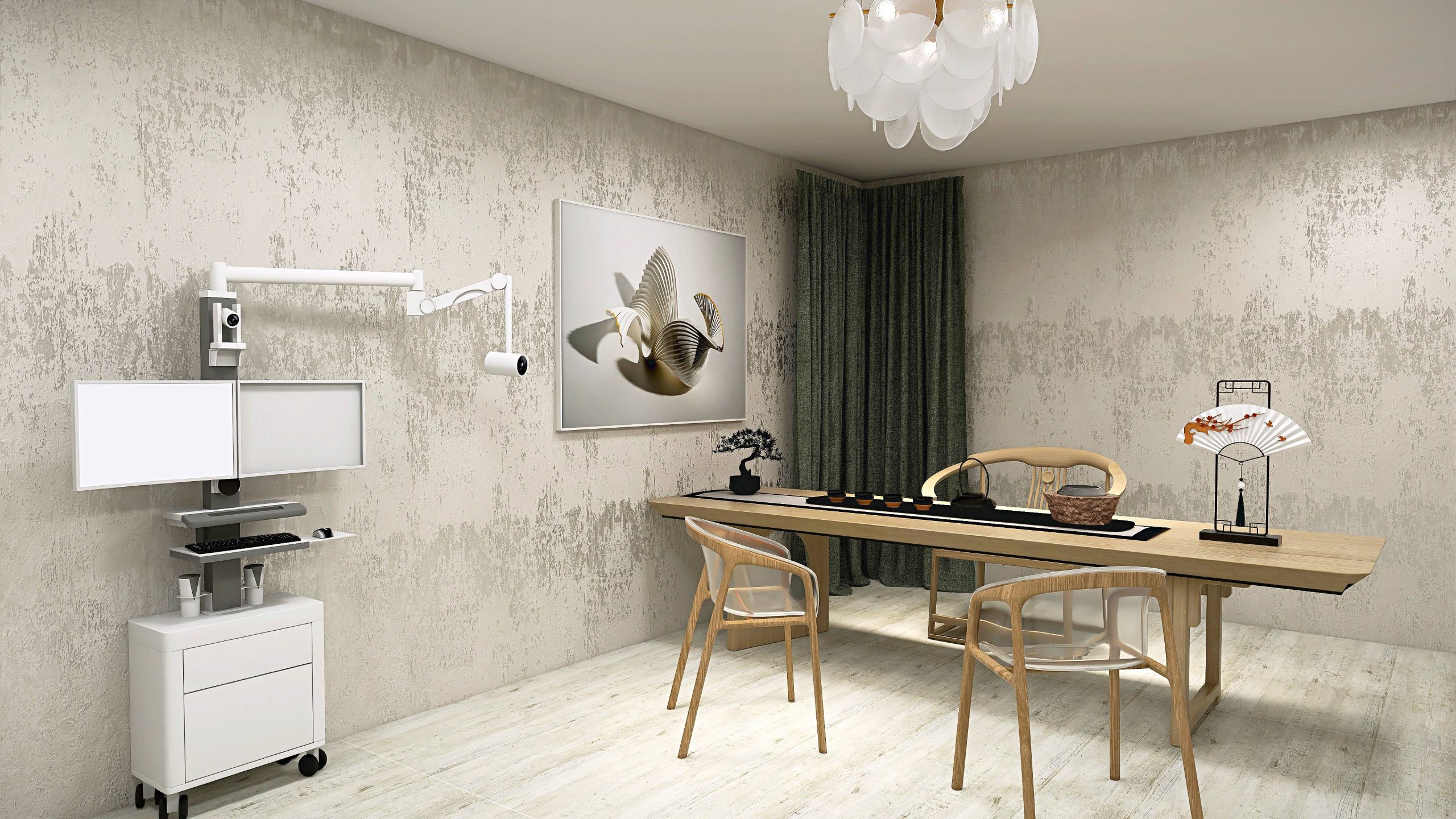 Calm healthcare interior with work table